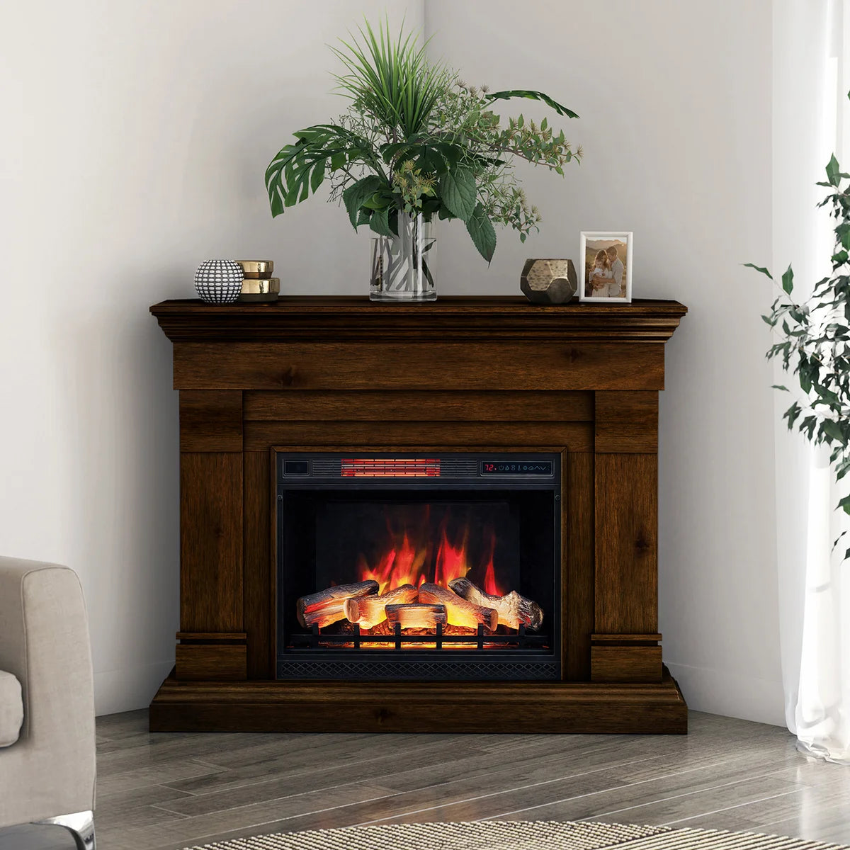 Tresanti Norah 52.9" Mantel with Corner Extension and ClassicFlame Electric Fireplace