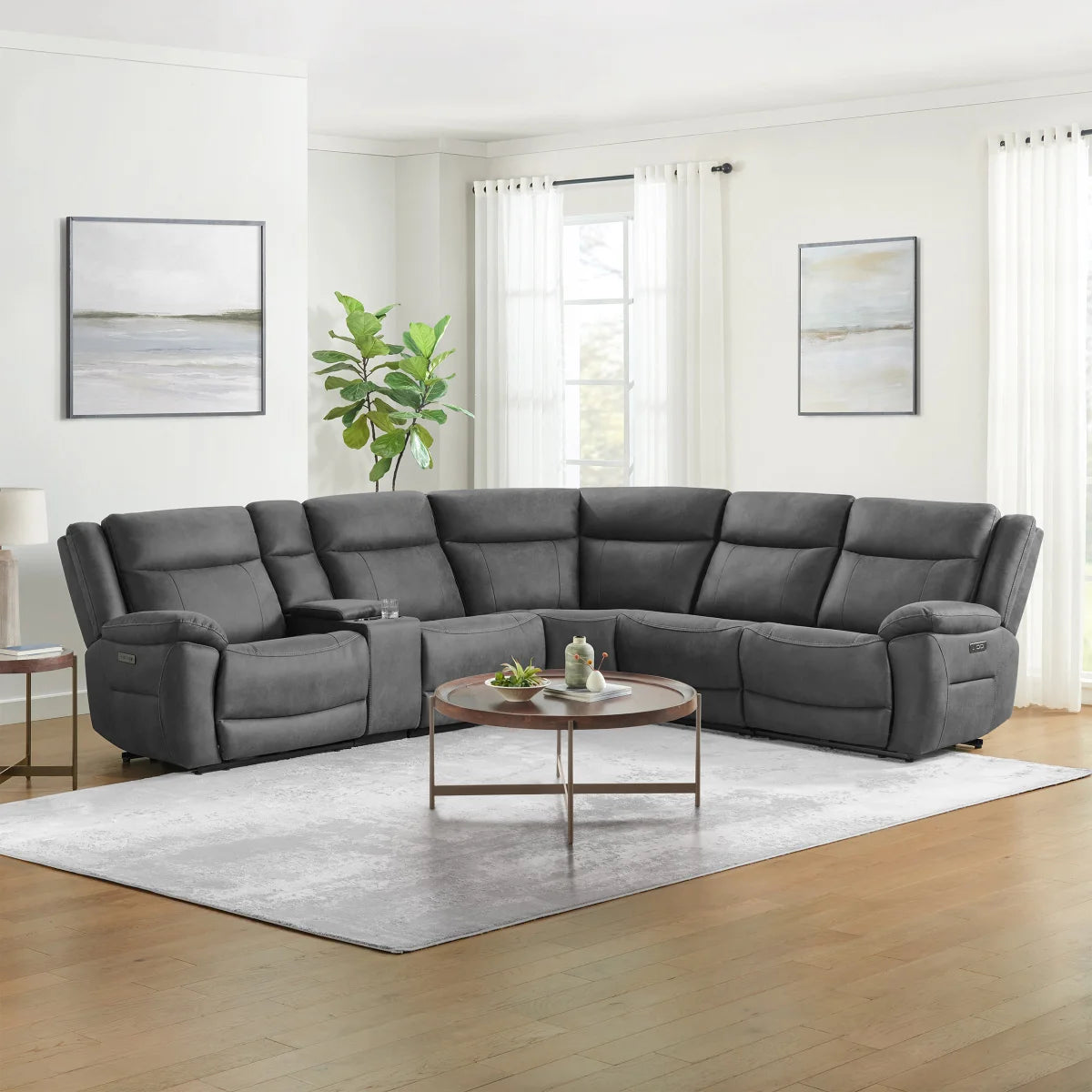 Zakary 6-piece Fabric Power Reclining Sectional With Power Headrests