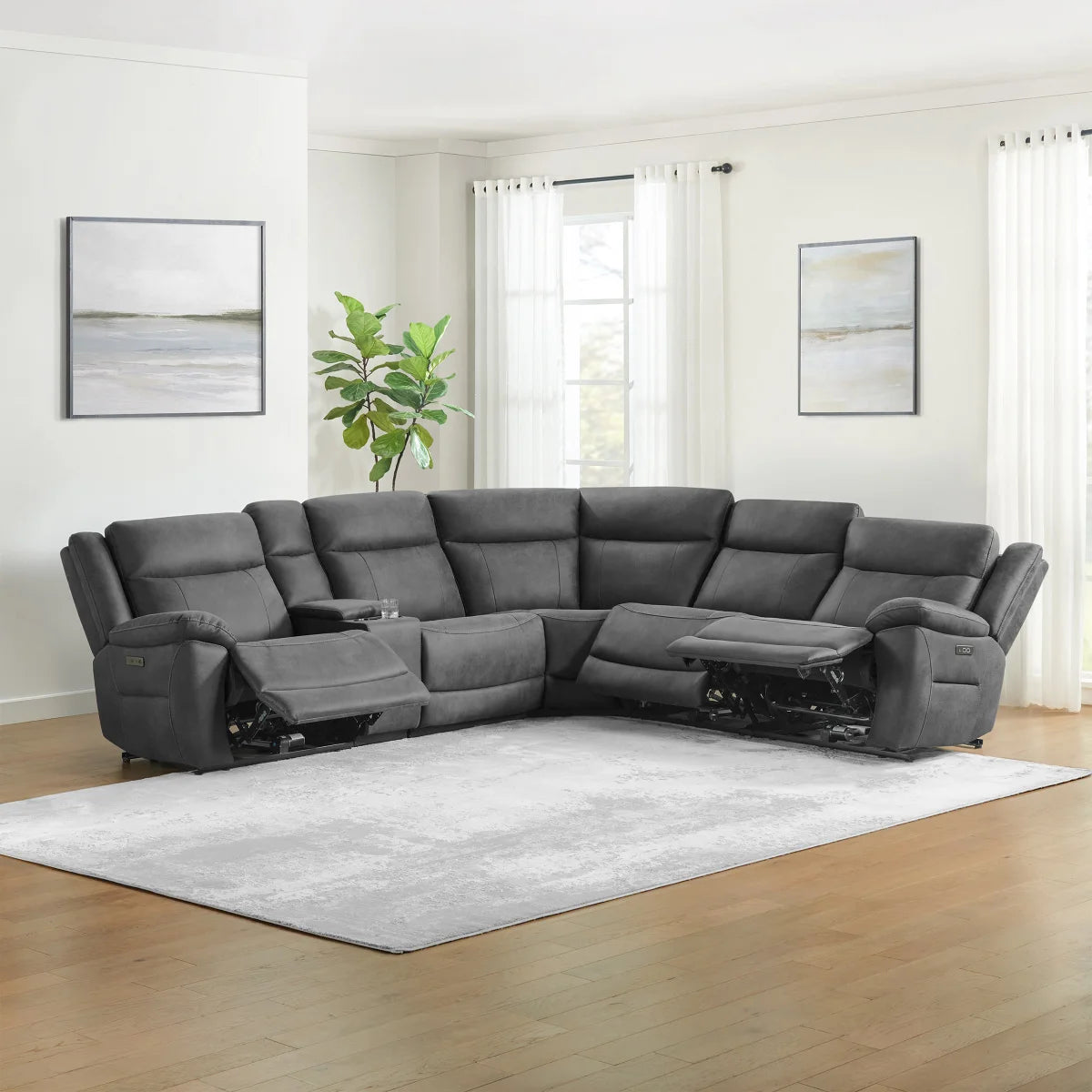 Zakary 6-piece Fabric Power Reclining Sectional With Power Headrests