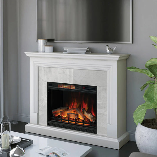 Tresanti Cassandra Wall Mantel with 28" ClassicFlame Electric Fireplace - White