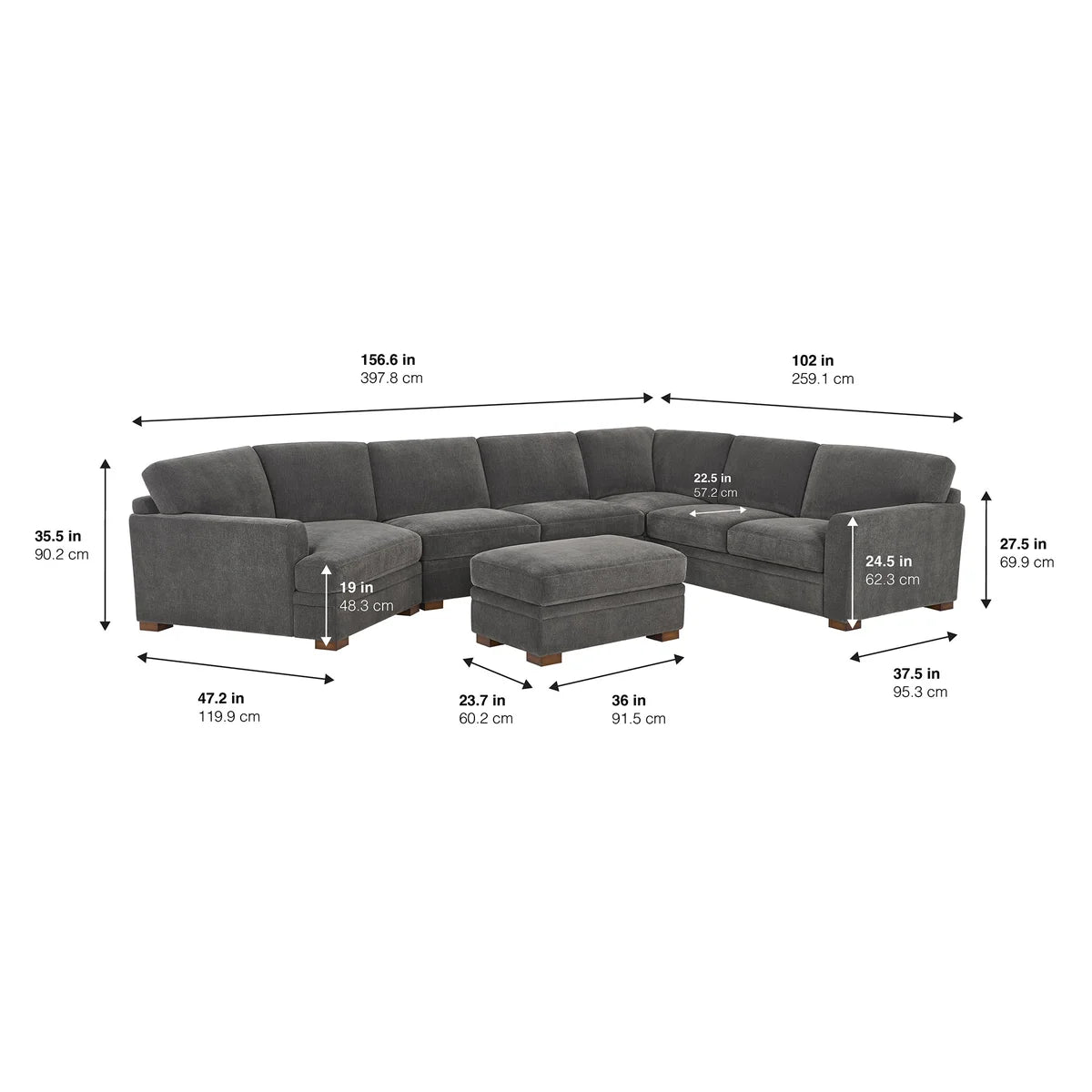 Thomasville Merran Fabric Sectional with Storage Seats and Storage Ottoman