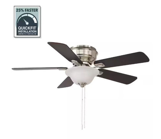 Hampton Bay Hawkins III 44 in. LED Indoor Brushed Nickel Flush Mount Ceiling Fan with Light