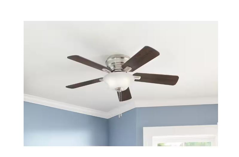 Hampton Bay Hawkins III 44 in. LED Indoor Brushed Nickel Flush Mount Ceiling Fan with Light