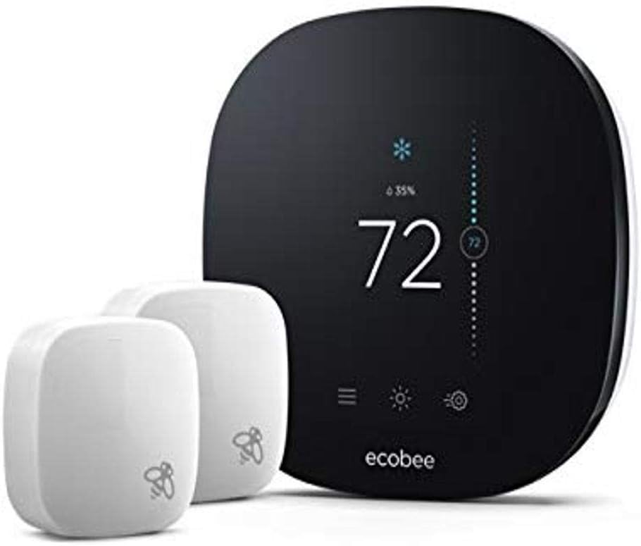 Ecobee EB-STATE3LTVP-01 Thermostat with 2 Room SmartThermostat & Room Sensors, Black