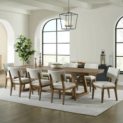 Pike & Main Mendocino 9-Piece Dining Set - dining table with 8 upholstered chairs