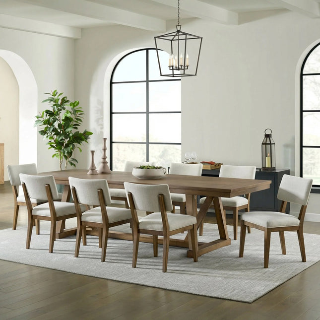 Pike & Main Mendocino 9-Piece Dining Set - dining table with 8 upholstered chairs