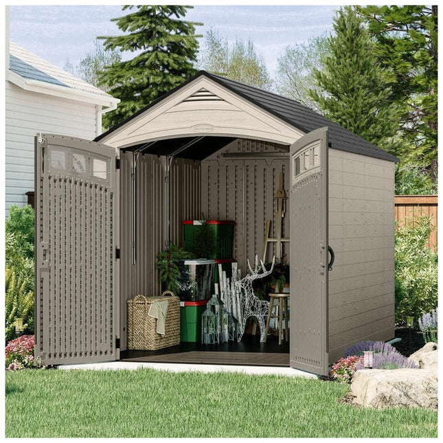 Suncast Vista 7 ft. W x 10 ft. D Plastic Resin Storage Shed with Floor (74 sq. ft.) in Colonnade (Beige)