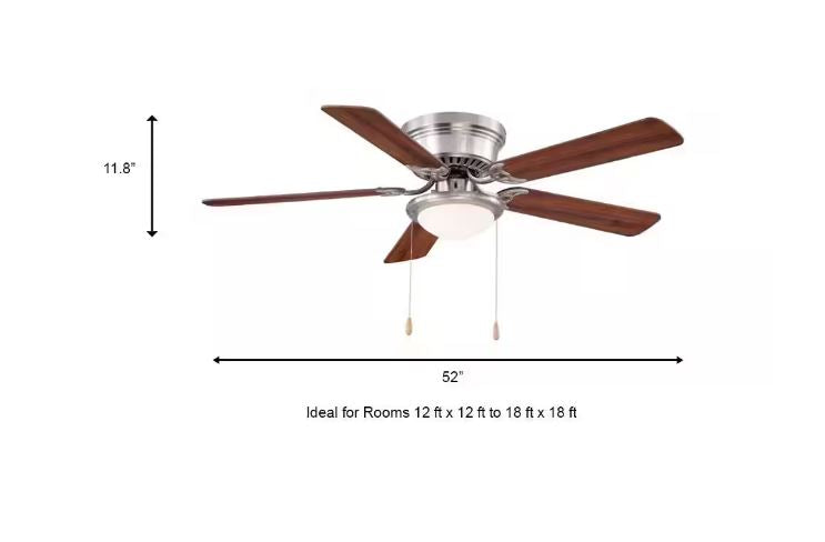 Hugger 52 in. LED Indoor Brushed Nickel Ceiling Fan with Light Kit