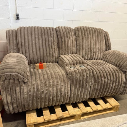 Power Reclining Console Loveseat in Taupe Ribbed Corduroy