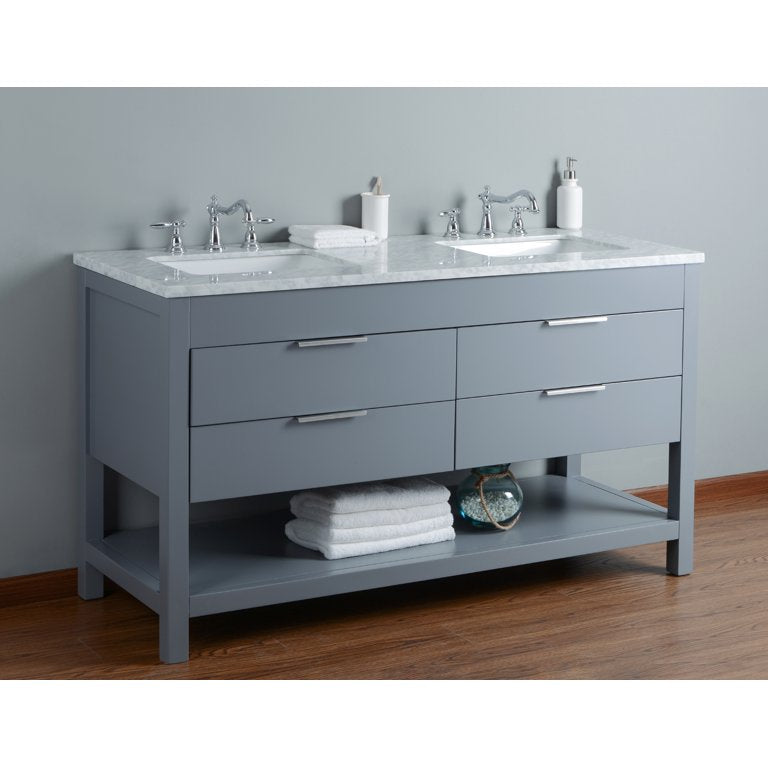 Stufurhome Rochester 60 Inches Grey Double Sink Bathroom Vanity