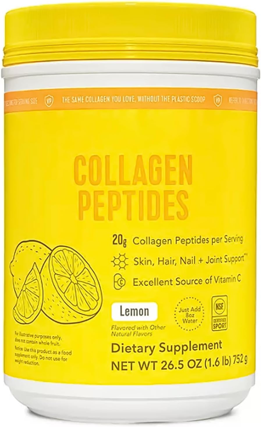 Vital-Proteins Lemon Collagen Peptides Powder, 26.5 oz, Grass-Fed, Pasture-Raised, Hydrolyzed Collagen