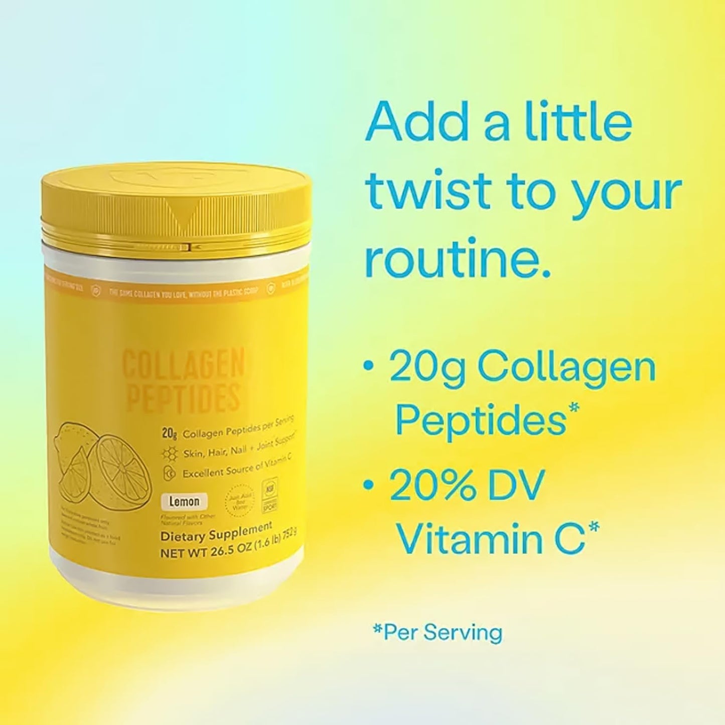 Vital-Proteins Lemon Collagen Peptides Powder, 26.5 oz, Grass-Fed, Pasture-Raised, Hydrolyzed Collagen