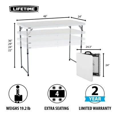 LIFETIME 4-FOOT ADJUSTABLE FOLD-IN-HALF TABLE (LIGHT COMMERCIAL) - WHITE GRANITE