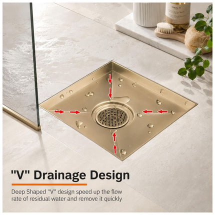 BWE 4" Square Shower Drain Chrome, Stainless Steel Shower Floor Drain Kit with ABS Flange, Removable Grid Cover A-9FD11-4BG