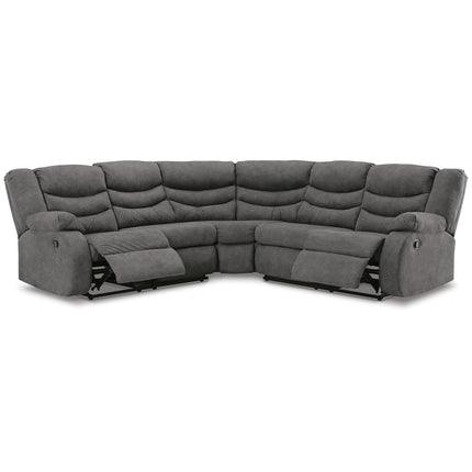 Partymate reclining sectional — pull-tab recliners in open position