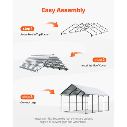 VEVOR Heavy Duty Metal Carport 12 x 20 ft With Galvanized Steel Frame & Roof