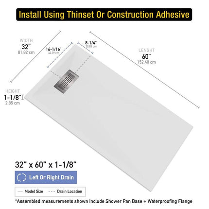 CASTICO 32 x 60x84 in. Solid Composite Stone Alcove Shower Insert Wall and Base Combo Kit, Nickel Door, Niche and Drain - Reversible CSBNB3260WHSLSL