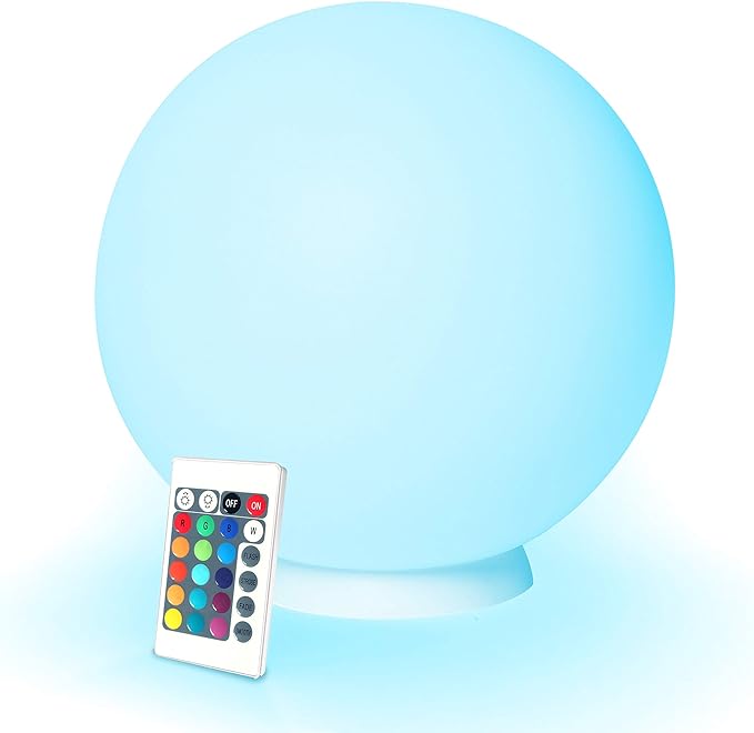 Seville Classics 12" GloGlobe Wireless Rechargeable Floating LED Light Ball Color Changing Cordless IPX7 ETL Pool Garden Home Party Nightlight Lamp, Frosted RGB