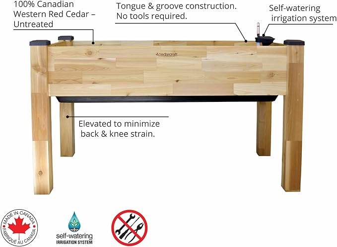 CedarCraft Self-Watering Elevated Cedar Planter (23" X 49" X 30")