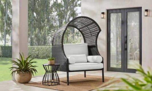 Richmont Black Wicker Outdoor Patio Egg Lounge Chair with CushionGuard Gray Cushions