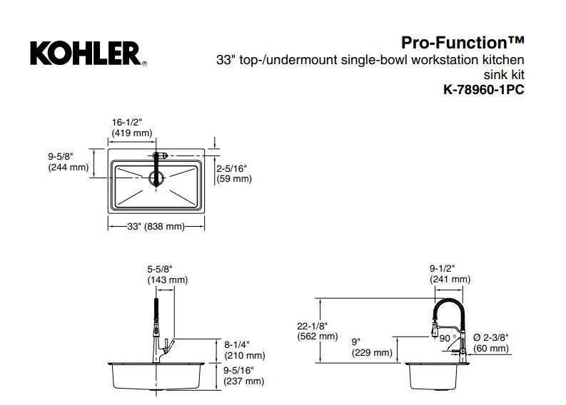 Kohler Pro-Function Kitchen Sink Kit - With Vibrant Stainless or Matte Black Faucet