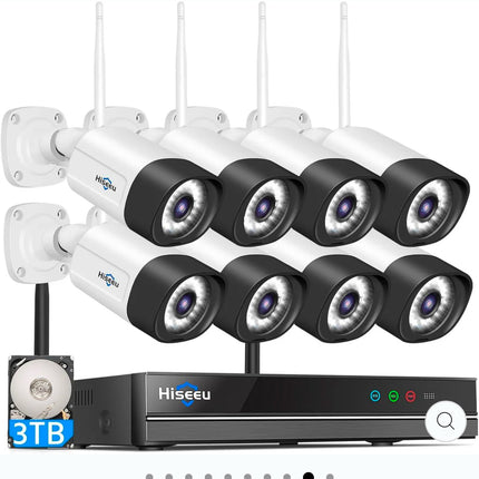 Hiseeu 5MP 8ch Wired Security Camera System Home CCTV Camera Security System w/8pcs Security Cameras Outdoor & Indoor, Remote Access, Person/Vehicle Detection, Night Vision,24/7 Record,3TB HDD (Cameras are all black) ~