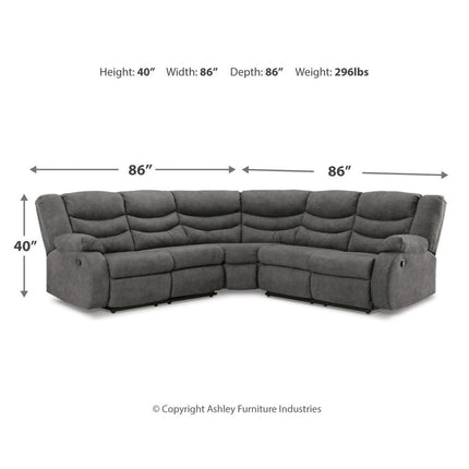 Partymate 2-piece reclining sectional — dimensions diagram