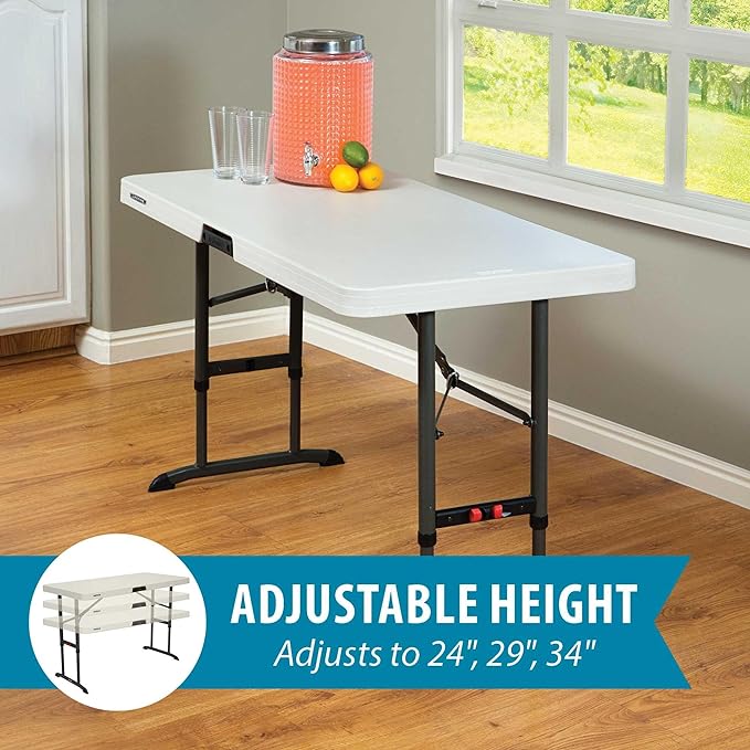 Lifetime Adjustable Height Table, 48"W x 24"D x 24-34"H, Almond