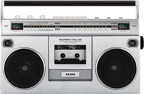 ION Audio Boombox Deluxe Stereo with Bluetooth AM/FM Radio Cassette Dual Speakers Full-Range Bass & Mic