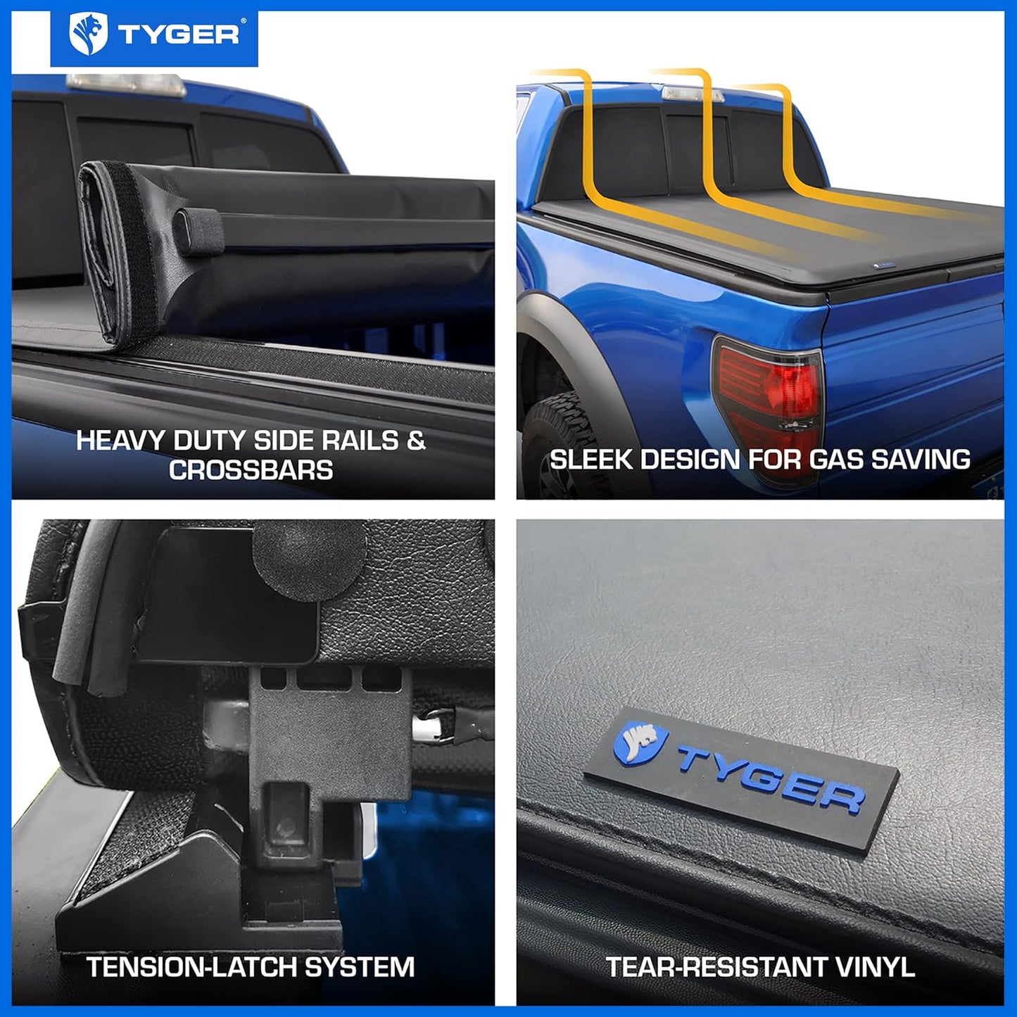 Tyger Auto T1 Soft Roll-up Truck Bed Tonneau Cover Compatible with 2016-2023 Toyota Tacoma | 5' (60") Bed | TG-BC1T9044