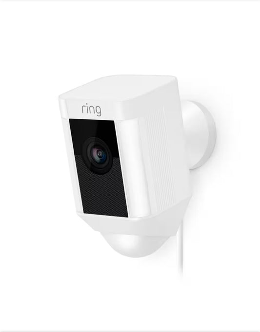 Ring Spotlight Cam Wired (Plug-In) Outdoor Rectangle Security Camera, White