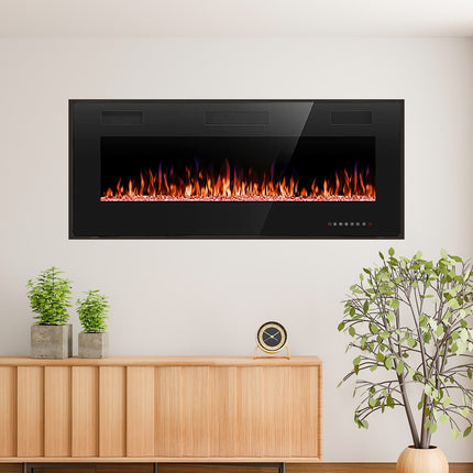 R.W.FLAME 50-in Black Wall Mount Ultra Slim LED Electric Fireplace with Remote Control