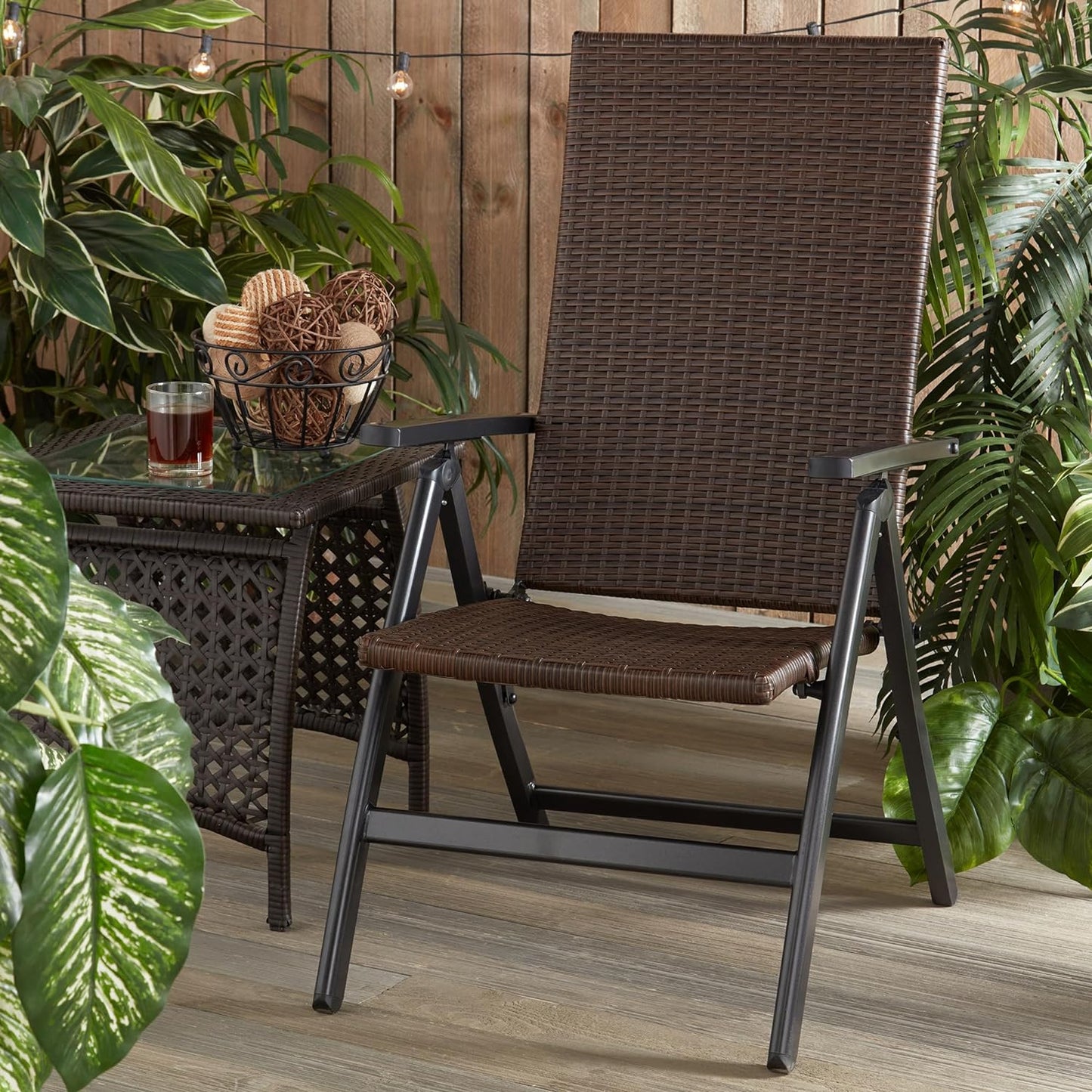 Greendale Home Fashions Wicker Outdoor Brown PE Foldable Reclining Chair