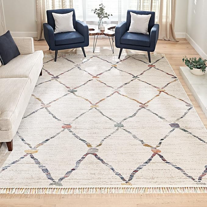 Gertmenian Premium High Low Machine Woven Indoor Rug | Easy-Cleaning & Non-Shedding | Living Room, Dining Room, Bedroom, Office | 6x9 Standard, Diamond Dieppe Cream, 25006 -