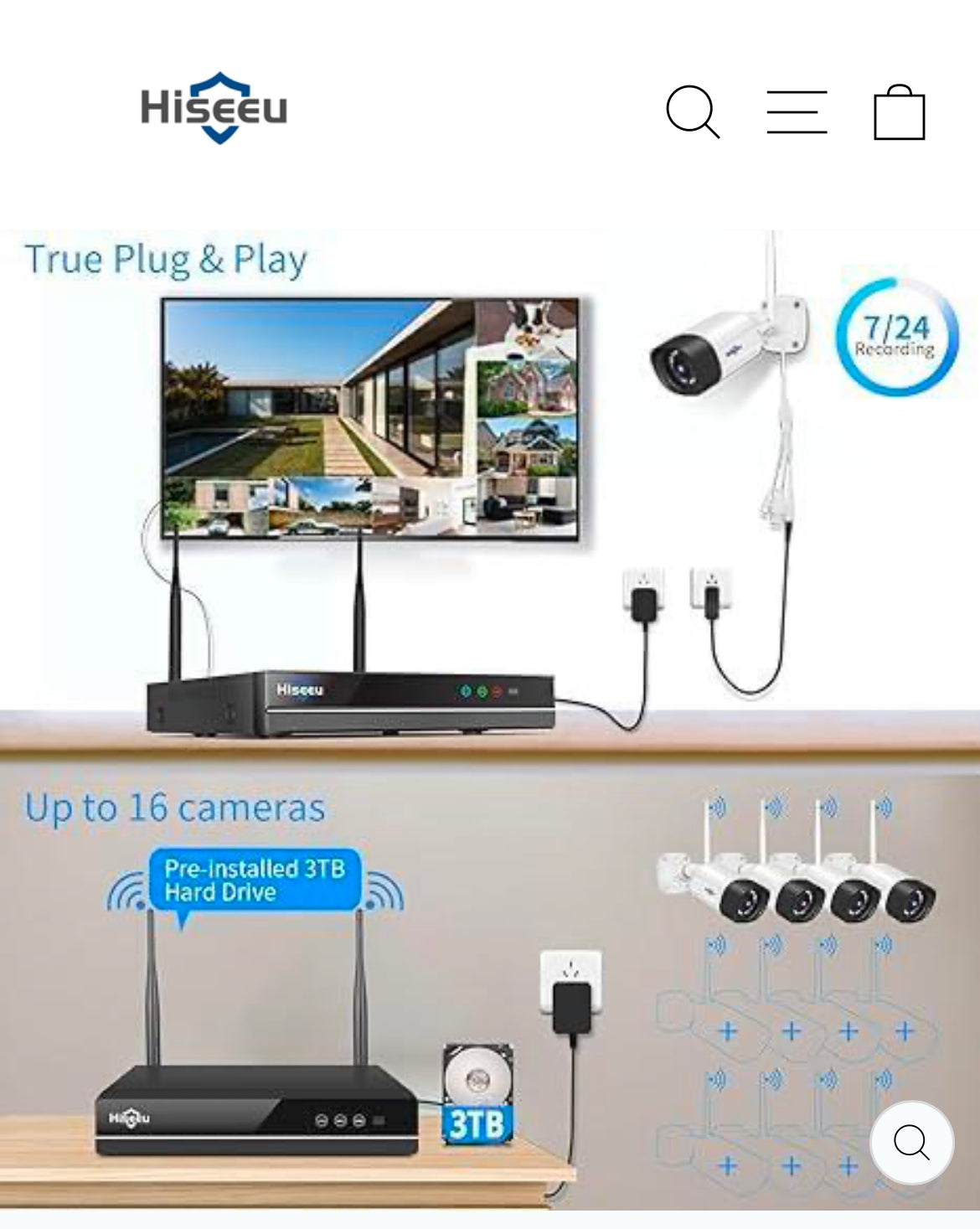 Hiseeu 5MP 8ch Wired Security Camera System Home CCTV Camera Security System w/8pcs Security Cameras Outdoor & Indoor, Remote Access, Person/Vehicle Detection, Night Vision,24/7 Record,3TB HDD (Cameras are all black)