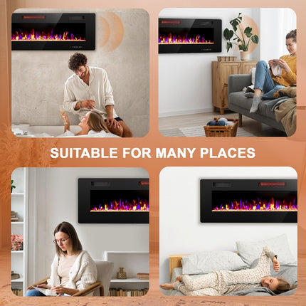 R.W.FLAME 50-in Black Wall Mount Ultra Slim LED Electric Fireplace with Remote Control