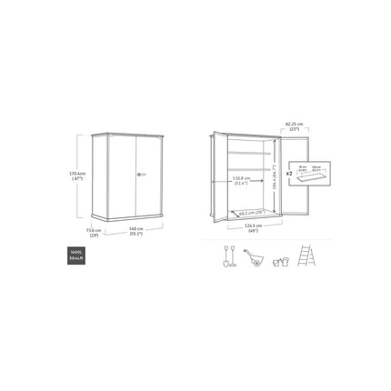 Keter Cortina Alto Vertical Outdoor Storage Shed 55 x 29 x 67 Grey