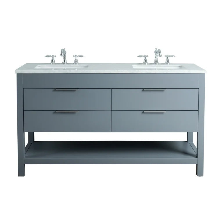 Stufurhome Rochester 60 Inches Grey Double Sink Bathroom Vanity