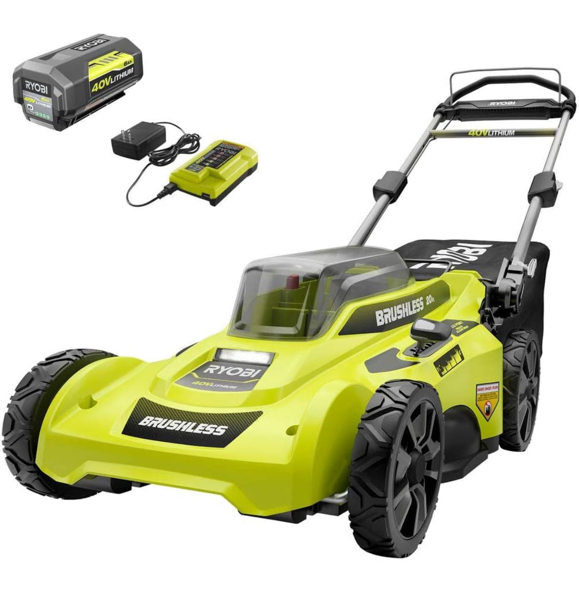 Ryobi Cordless Push Lawn Mower 20 in. 40-Volt with Whisper-Quiet Design