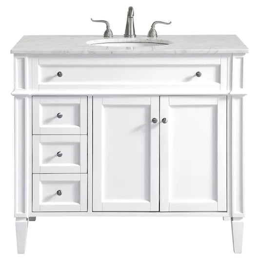 Park Avenue 40”W x 22”D x 35.5”H. inch White with Carrara White Marble Vanity Set