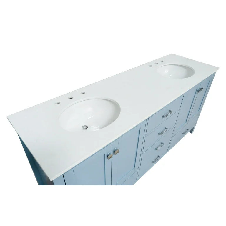 72" Double Bathroom Vanity with Powder Blue Cabinet and Engineered White Top