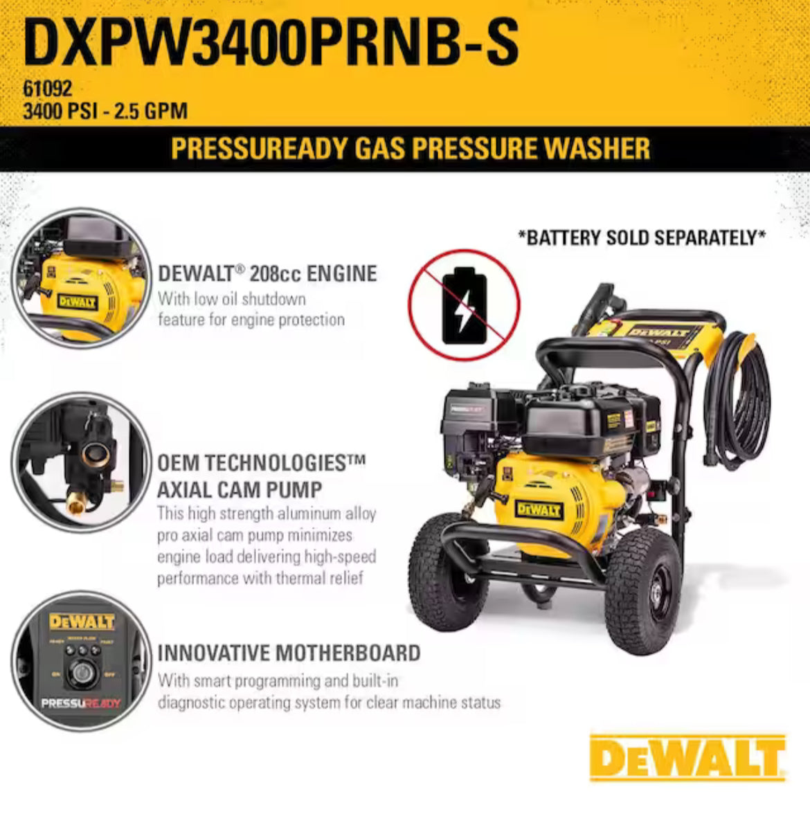 DEWALT 3400 PSI 2.5 GPM Gas Cold Water PressuReady Pressure Washer