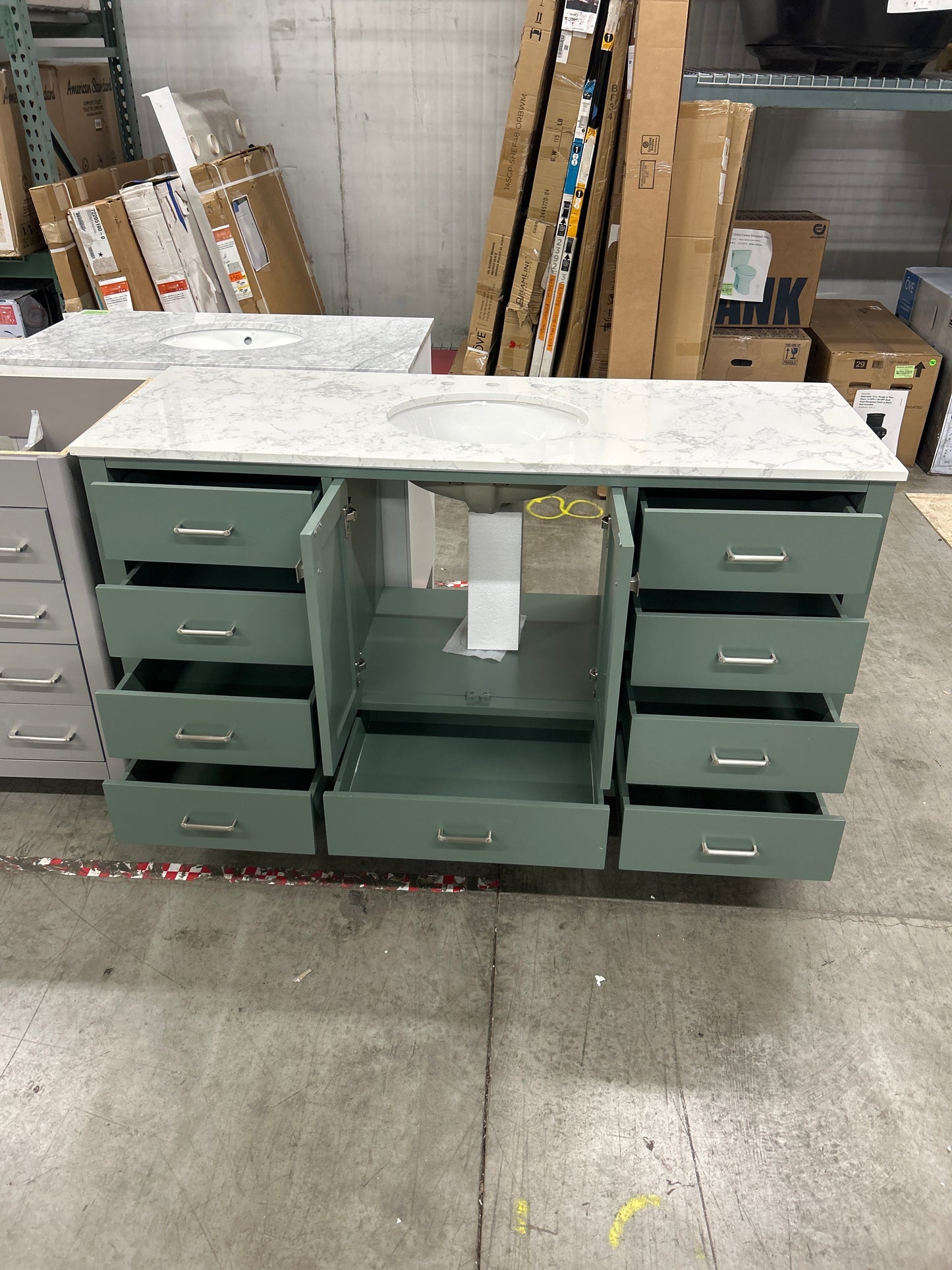 60" Single Bathroom Vanity with Sage Green Cabinet and Engineered Carrara Top