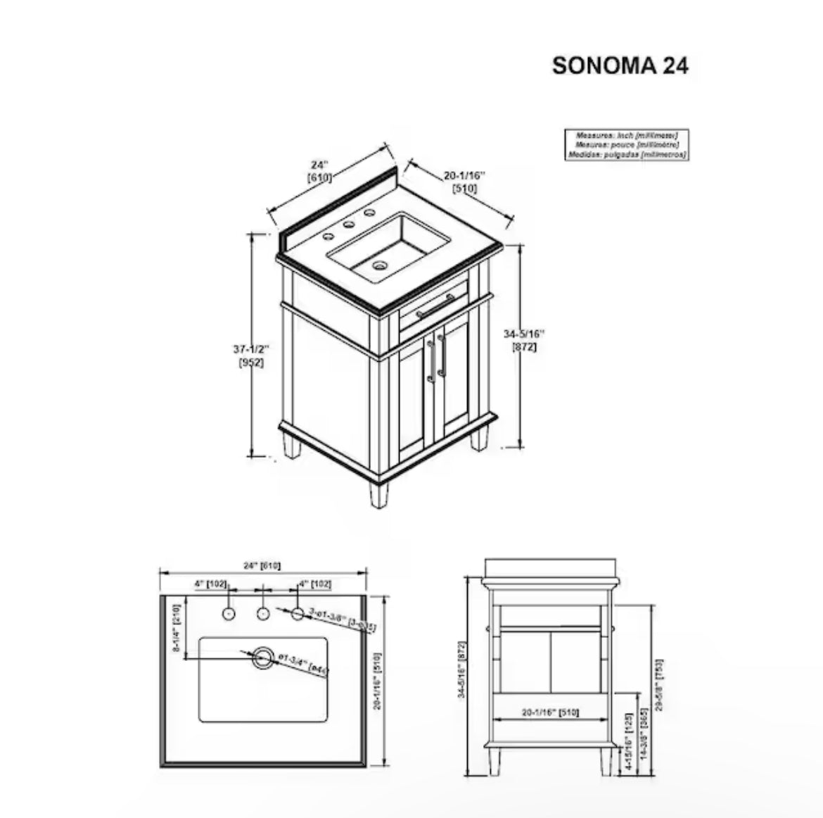 Sonoma 24 in. Single Sink Freestanding Pebble Gray Bath Vanity with No Top