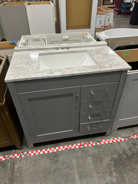 Westcourt 36 in. W x 22 in. D x 34 in. H Bath Vanity Cabinet Sterling Gray with Stone Effects Top