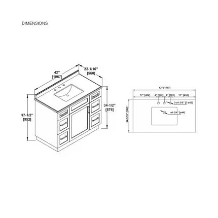 Lincoln 42 in. Single Sink White Bath Vanity with White Engineered Stone Top