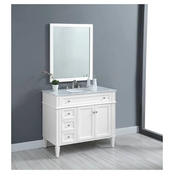 Park Avenue 40”W x 22”D x 35.5”H. inch White with Carrara White Marble Vanity Set