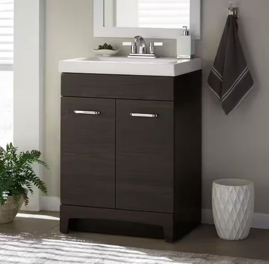 Stancliff 24 in. W x 19 in. D x 34 in. H Single Sink Bath Vanity in Elm Ember with White Cultured Marble Top