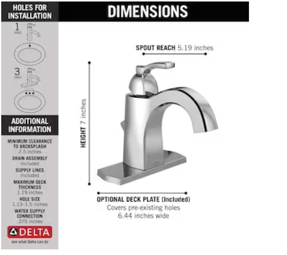 Single Handle Centerset Bathroom Faucet in Chrome, Delta