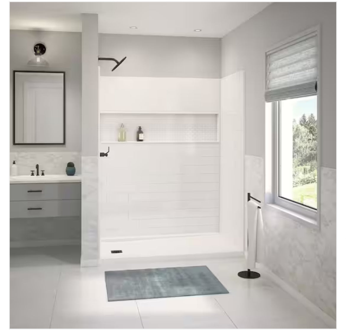 Bootz Industries
Nextile 60 in. W x 74 in. H x 30 in. D 4-Piece Direct-to-Stud Alcove Subway Tile Shower Wall Surround in White